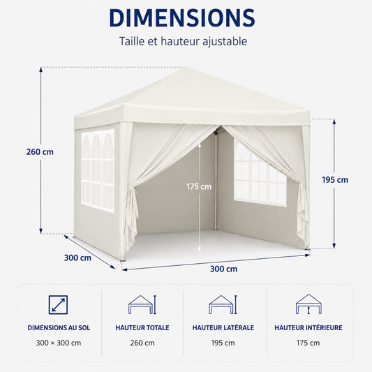 Tonnelle de jardin 3 x 3 mètres Beige