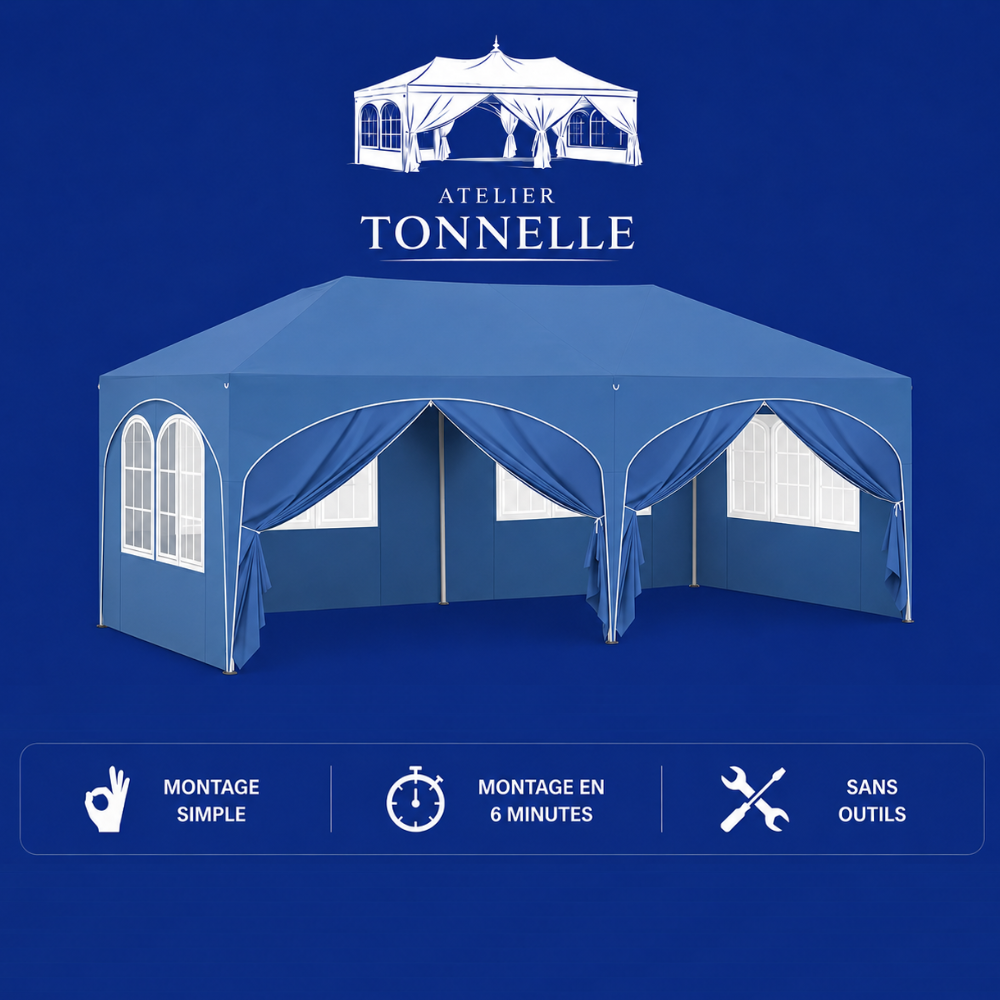 Tonnelle de jardin 3 x 6 mètres Bleu