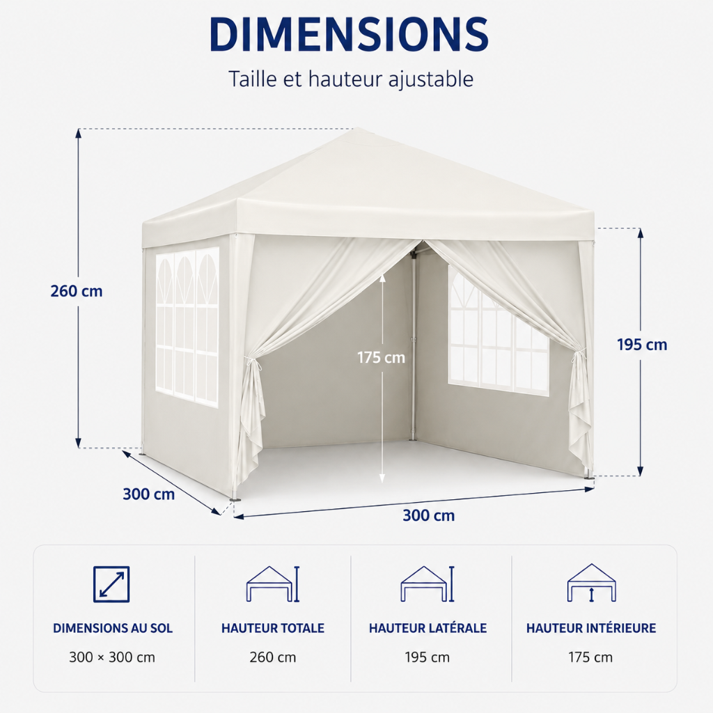Tonnelle de jardin 3 x 3 mètres Beige