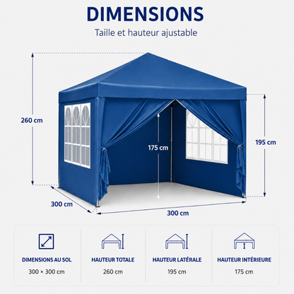 Tonnelle de jardin 3 x 3 mètres Bleu