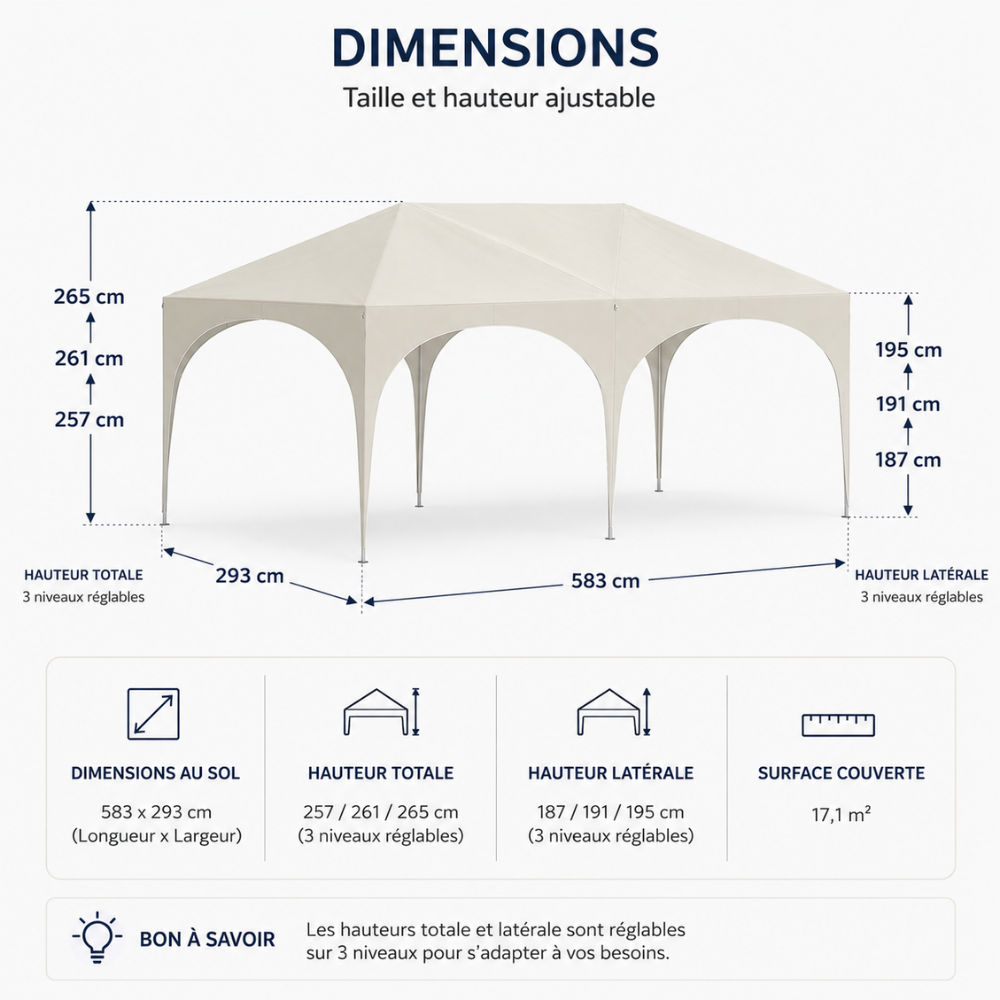 Tonnelle de jardin 3 x 6 mètres Beige