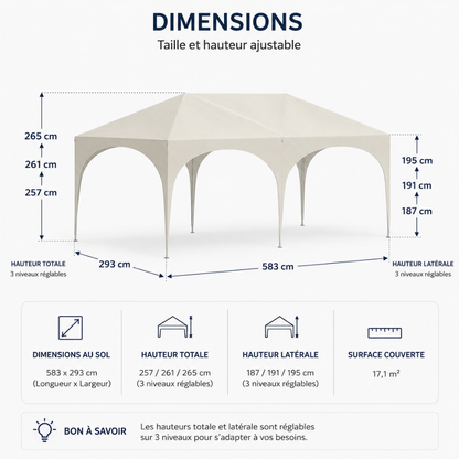 Tonnelle de jardin 3 x 6 mètres Beige