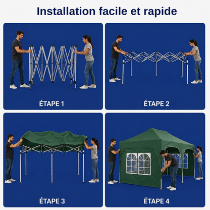 Tonnelle pliante Vert 3x6 m imperméable – Barnum professionnel avec 6 parois latérales – Montage en 5 minutes
