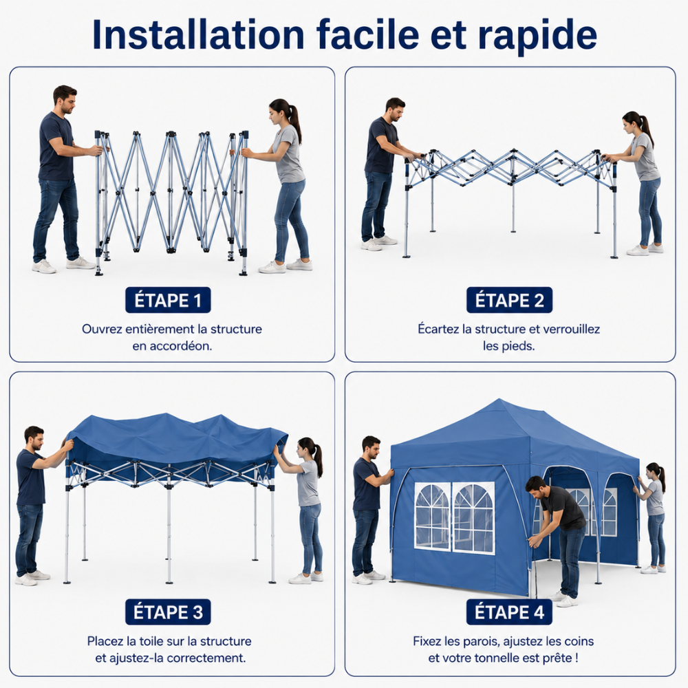 Tonnelle de jardin 3 x 6 mètres Bleu