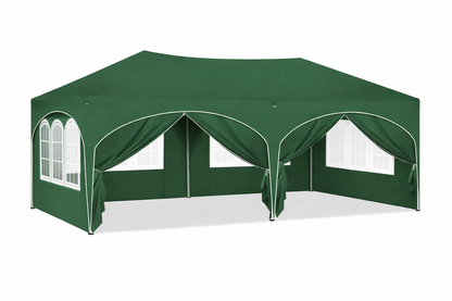 Tonnelle pliante Vert 3x6 m imperméable – Barnum professionnel avec 6 parois latérales – Montage en 5 minutes