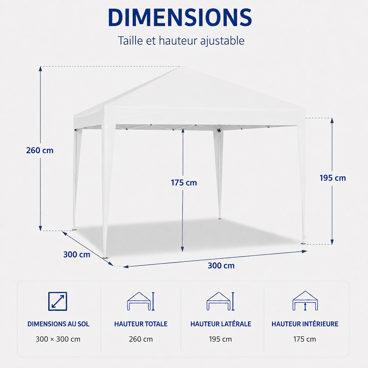 Tonnelle de jardin 3 x 3 mètres Blanc ouverte