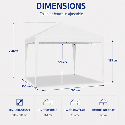 Tonnelle de jardin 3 x 3 mètres Blanc ouverte