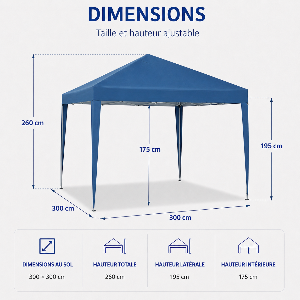 Tonnelle de jardin 3 x 3 mètres Bleu ouverte