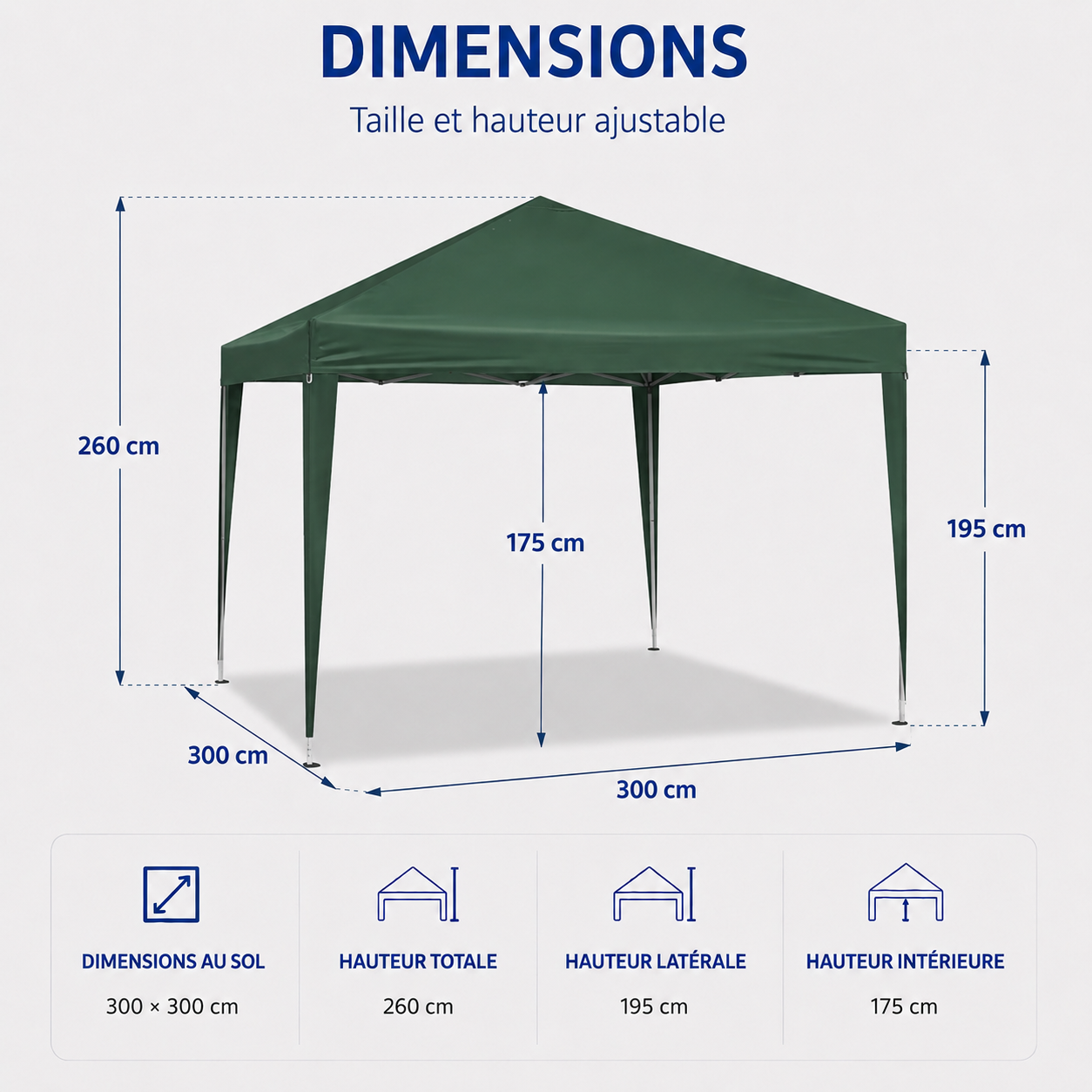 Tonnelle de jardin 3 x 3 mètres vert ouverte