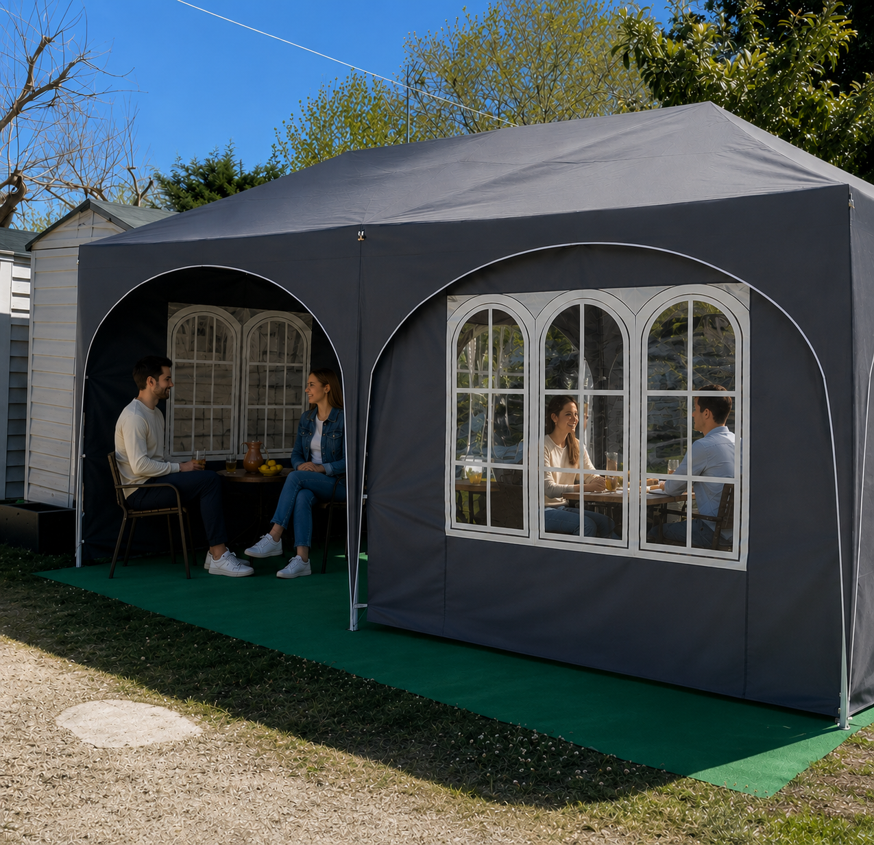 Tonnelle pliante Grise 3x6 m imperméable – Barnum professionnel avec 6 parois latérales – Montage en 5 minutes
