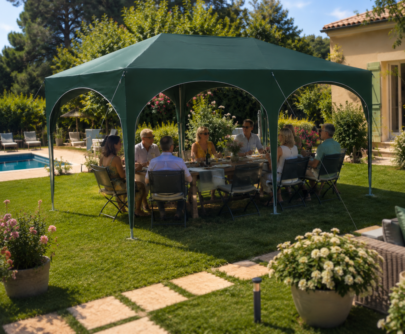 Tonnelle pliante Vert 3x6 m imperméable – Barnum professionnel avec 6 parois latérales – Montage en 5 minutes