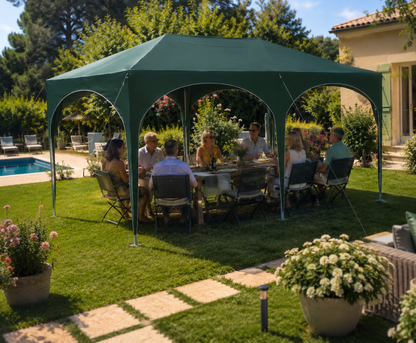 Tonnelle pliante Vert 3x6 m imperméable – Barnum professionnel avec 6 parois latérales – Montage en 5 minutes