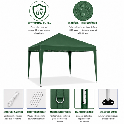 Tonnelle de jardin 3 x 3 mètres vert ouverte